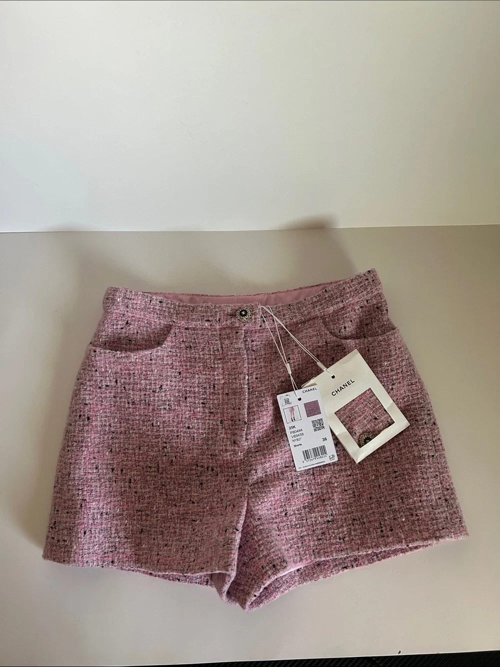 CHANEL Pink Tweed High-Waist Shorts